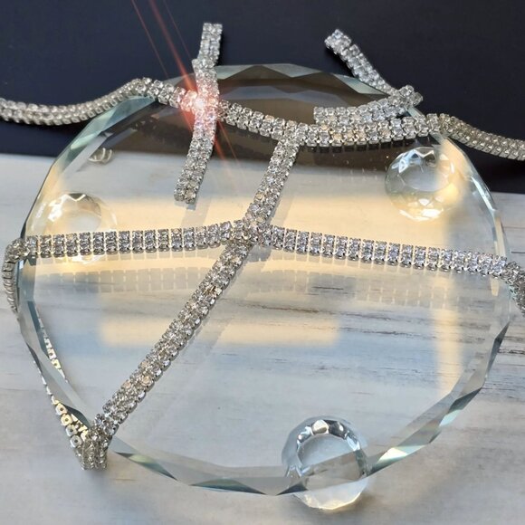 Windsor ✦ Glam Rhinestone Necklace & Earrings Set ✦ T-Shaped Silver Design NWT - Picture 4 of 6